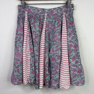 Symbology Skirt Womens 6 Green Pink Floral Striped Artsy Festival Boho Whimsical